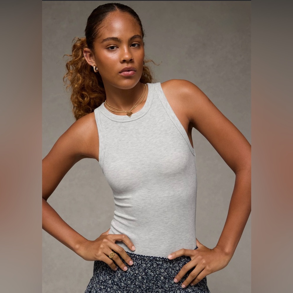 AE American Eagle High-Neck Bodysuit Heather Gray XS NWT